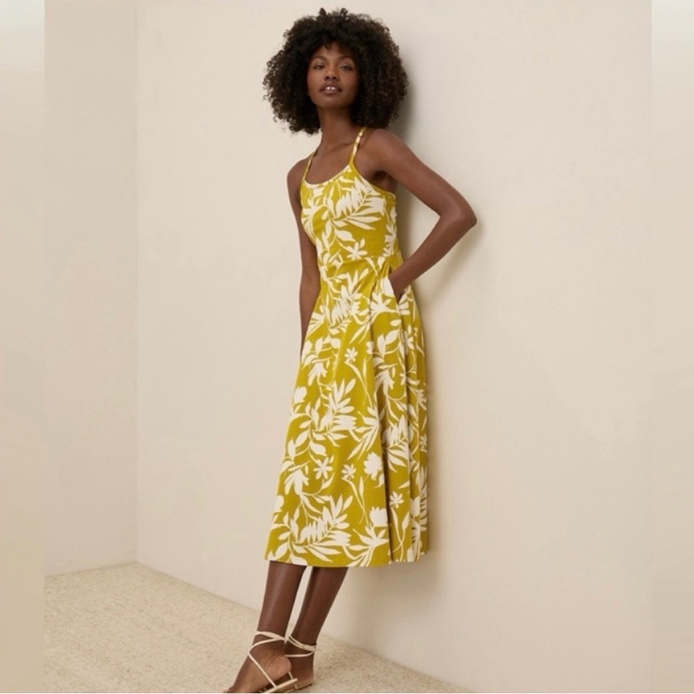 Pact Yellow & White Floral Spaghetti-Strap Midi Dress